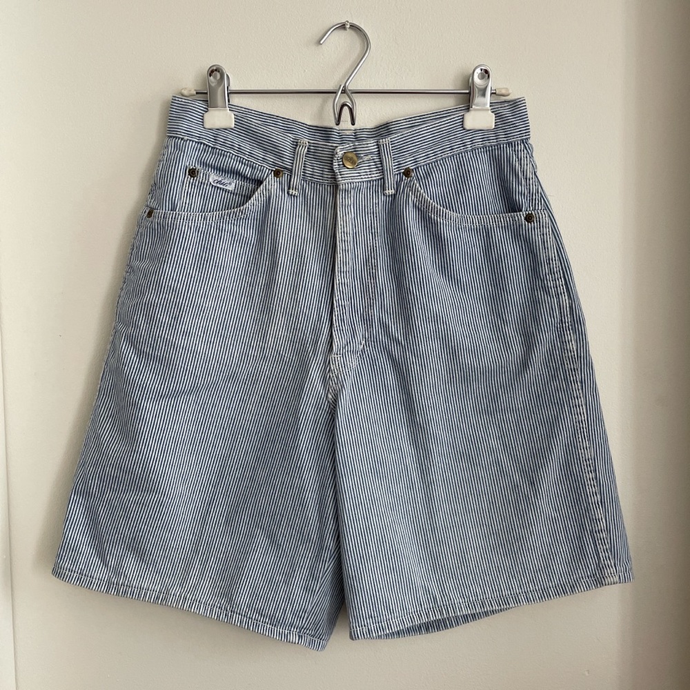Blue and white stripe denim shorts, Bermuda shorts